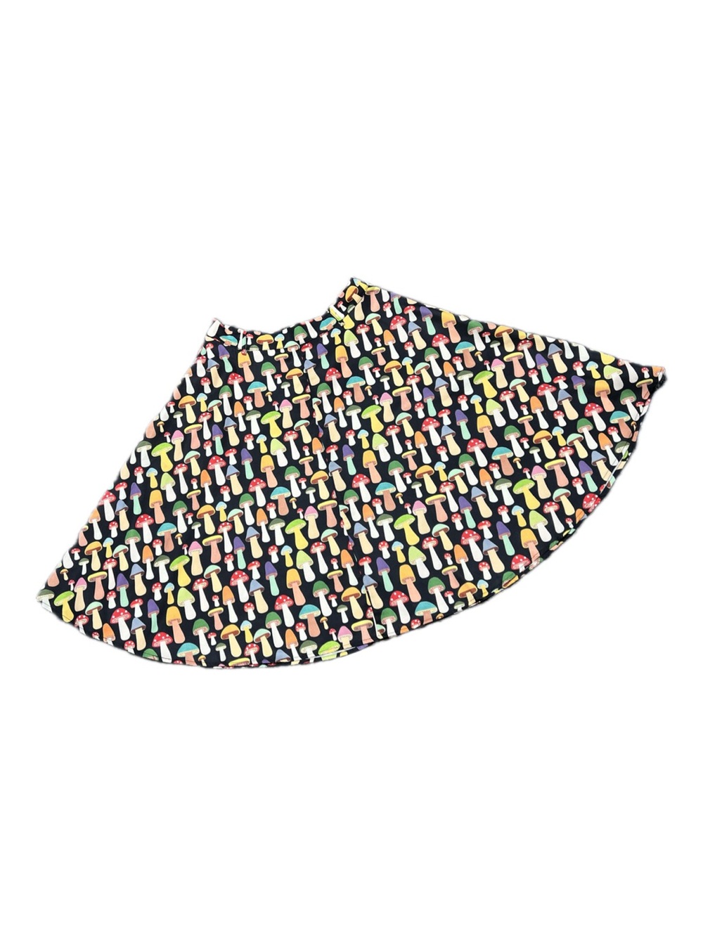 Playful Black A-Line Skirt with Multicolor Mushroom Print